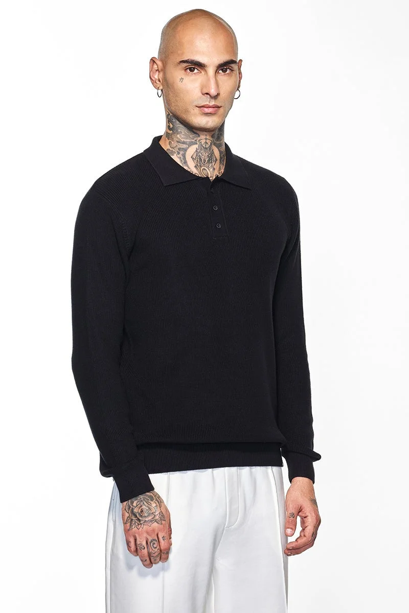 SNITCH Core Lab Black Solid Polo T-Shirt